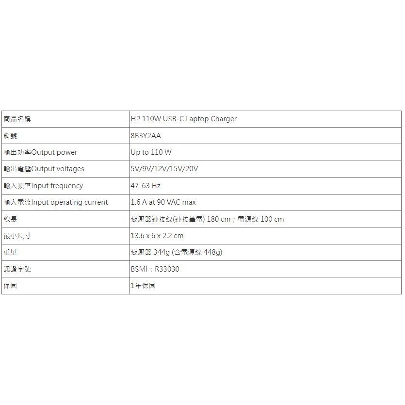 【HP展售中心】HP 110W USB-C Laptop Charger【8B3Y2AA】110W充電器-細節圖6