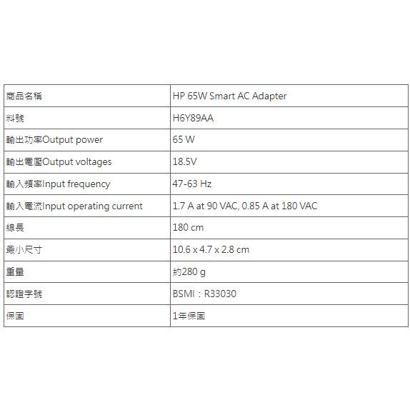 【HP展售中心】HP 65W Smart AC Adapter 【H6Y89AA】充電器-細節圖5