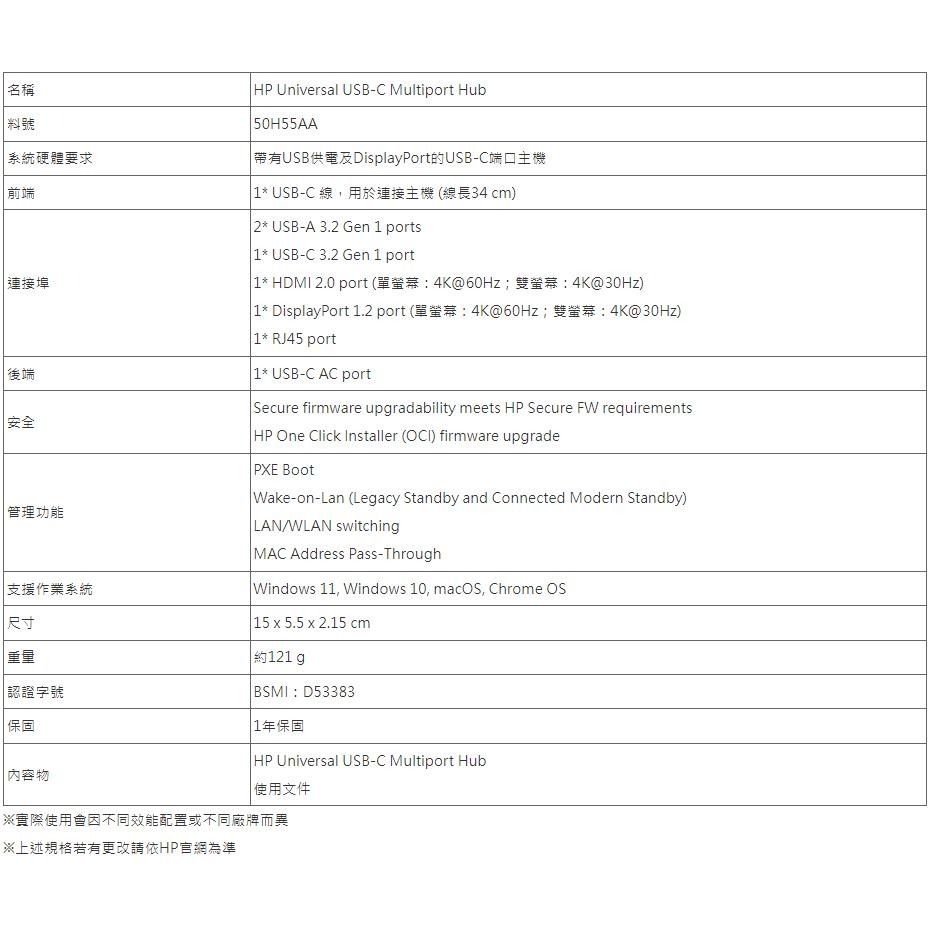 【HP展售中心】HP Universal USB-C Multiport Hub【50H55AA】-細節圖7