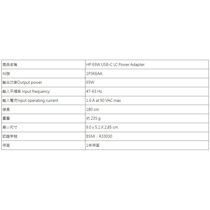 【HP展售中心】HP 65W USB-C LC Power Adapter【1P3K6AA】65W充電器-細節圖2