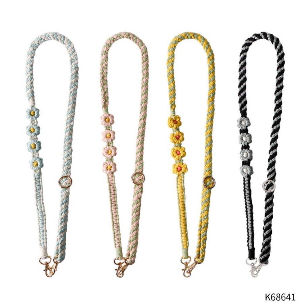 Čechy花花手工編織調節式手機背繩耳機掛繩 捷克手工掛繩 波西米亞手工編織手機繩 斜背可調節掛飾花朵菊花小雛菊手 機鏈-細節圖5