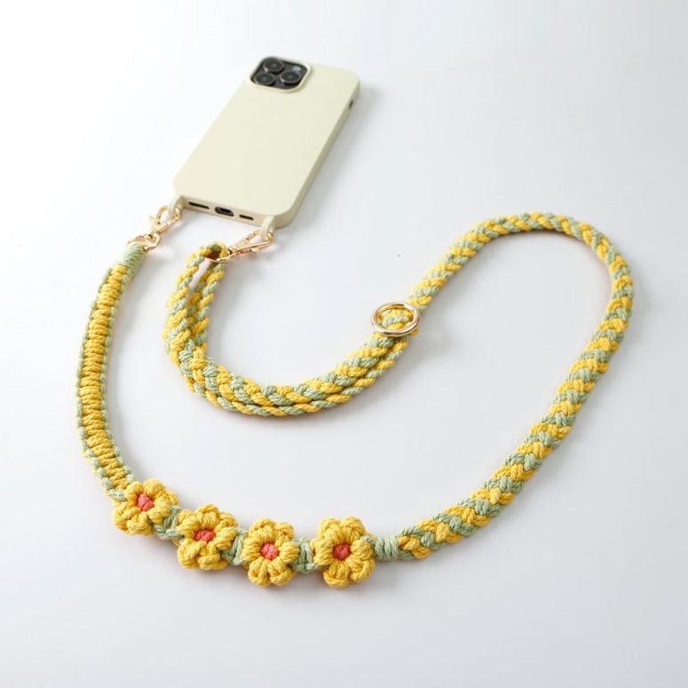 Čechy花花手工編織調節式手機背繩耳機掛繩 捷克手工掛繩 波西米亞手工編織手機繩 斜背可調節掛飾花朵菊花小雛菊手 機鏈-細節圖8