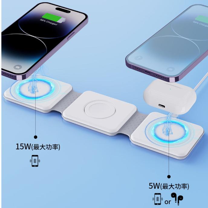 新款支援I15快充 三合一旅行充電器 支援 MagSafe 便攜式磁吸無線充電器 多功能無線充電器 適用蘋果手機耳機手錶-細節圖4