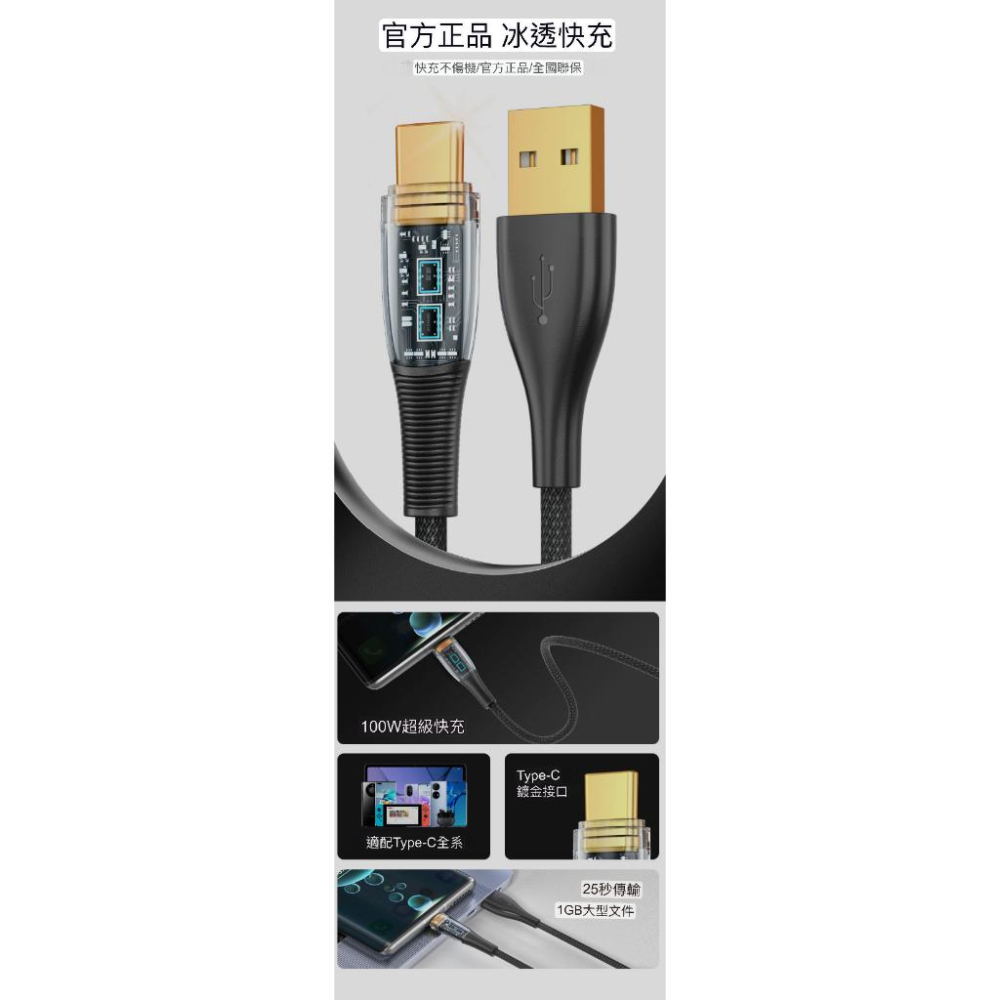 蘋果15 可充筆電 安卓通用 1.2m 100W 透明 USB-C3.0 雙頭Type-C轉Type-C 蘋果15傳輸線-細節圖8