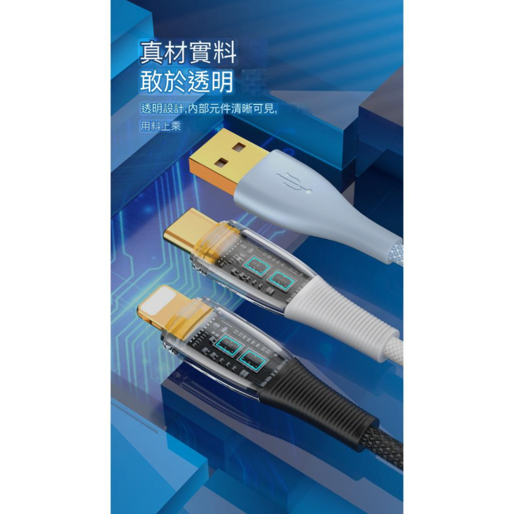 蘋果15 可充筆電 安卓通用 1.2m 100W 透明 USB-C3.0 雙頭Type-C轉Type-C 蘋果15傳輸線-細節圖9