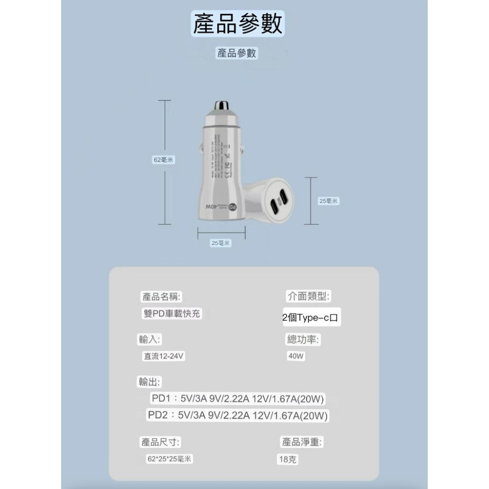 新款蘋果40W 雙TYPE-C 車充 車用充電頭 雙PD車充 40W車用充電器 一拖二點煙器車用手機充電閃充安卓蘋果通用-細節圖5