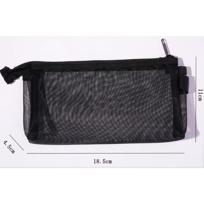 台灣發貨 日系無印同款 透明網紗筆袋 簡約 ins 便攜日系大容量透明可視尼龍筆袋網格拉鍊禮品袋 大容量文具袋 筆袋立體-細節圖5