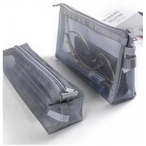 台灣發貨 日系無印同款 透明網紗筆袋 簡約 ins 便攜日系大容量透明可視尼龍筆袋網格拉鍊禮品袋 大容量文具袋 筆袋立體-細節圖6