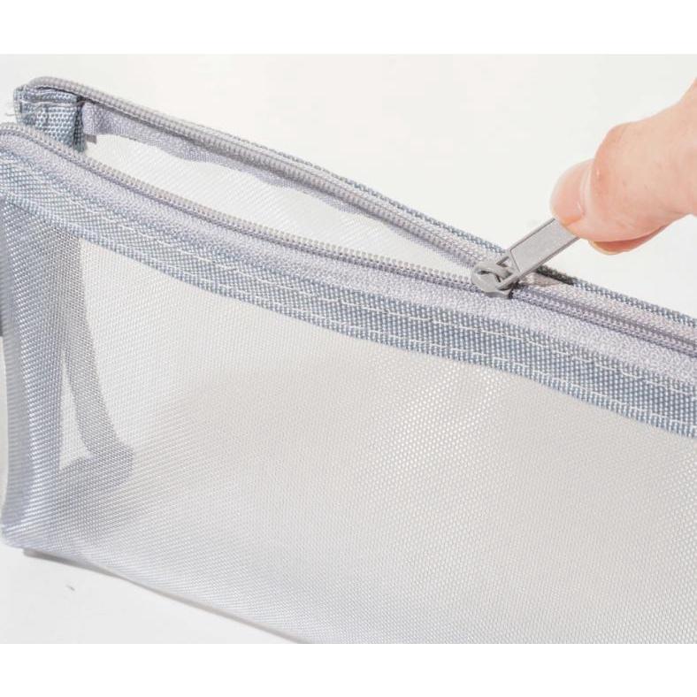 台灣發貨 日系無印同款 透明網紗筆袋 簡約 ins 便攜日系大容量透明可視尼龍筆袋網格拉鍊禮品袋 大容量文具袋 筆袋立體-細節圖9