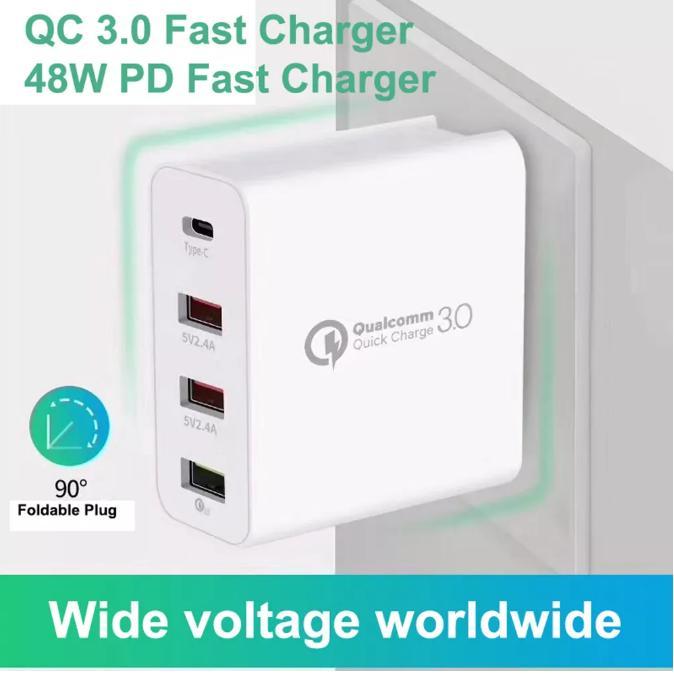 48W 快充 4口 蘋果PD QC雙快充 大量出貨 3孔USB + TYPE-C 充電器 充電座 快速充電 QC閃電快充-細節圖8