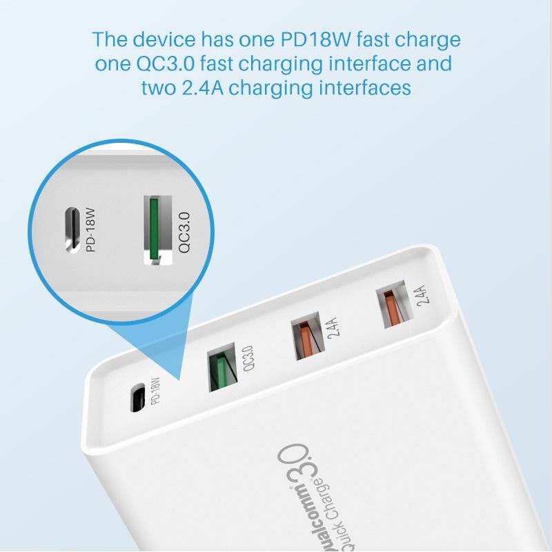 48w 四口 PD充電器 QC3.0 快速充電插頭 手機平板 iPhone Pad Pro QC 3.0 快速充電器-細節圖4