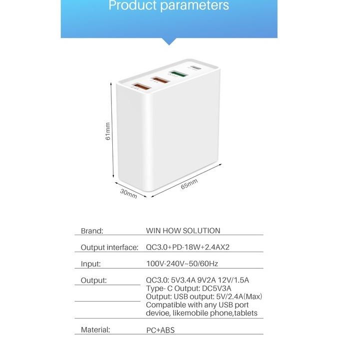 48w 四口 PD充電器 QC3.0 快速充電插頭 手機平板 iPhone Pad Pro QC 3.0 快速充電器-細節圖9