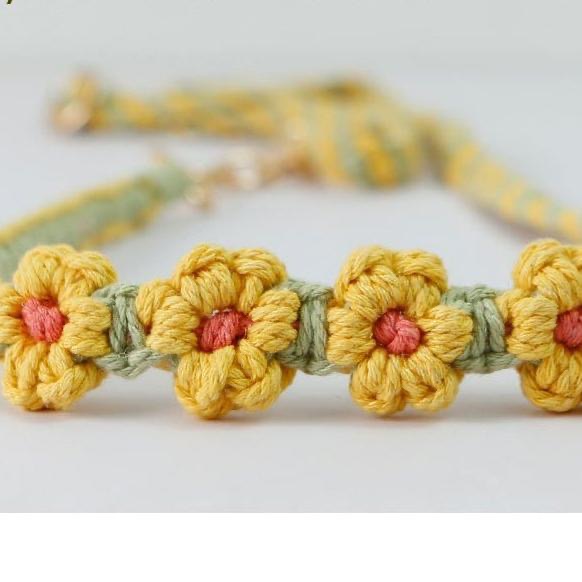 捷克手工掛繩 波西米亞手工編織手機繩 斜背可調節掛飾花朵菊花小雛菊手 機鏈 Čechy花花手工編織調節式手機背繩耳機掛繩-細節圖8