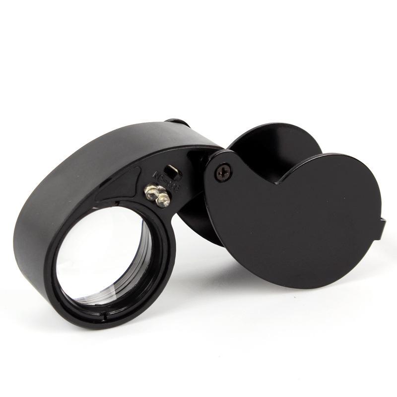 40倍 鋁合金 LED燈珠寶鏡照明鑑定 工藝品珠寶玉石文玩 鑑定放大鏡袖珍折疊放大鏡珠寶首飾袖珍環形珠寶手鏡珠寶放大鏡金-細節圖3