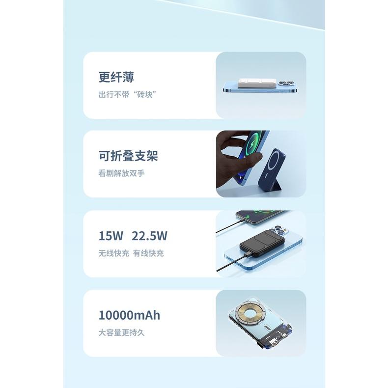 台灣發貨 Magsafe 10000毫安 I14 蘋果磁吸快充行動電源 支架磁吸無線充電寶PD20W雙向快充背夾移動電源-細節圖5