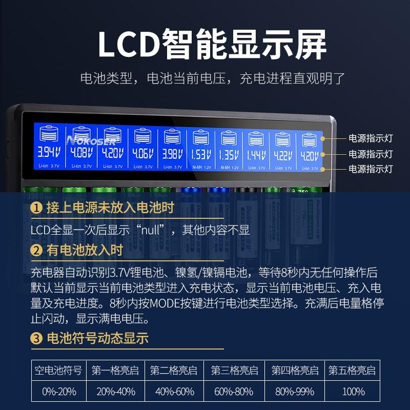 多充 NOKOSER NK-10D2智能液晶 電池充電器 1.2V鎳氫鎘 5號 7號 3.7V 18650 鋰電池充電器-細節圖6