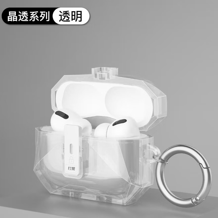 極晶透明-抗衝擊磁扣彈蓋耳機殼-金屬掛勾