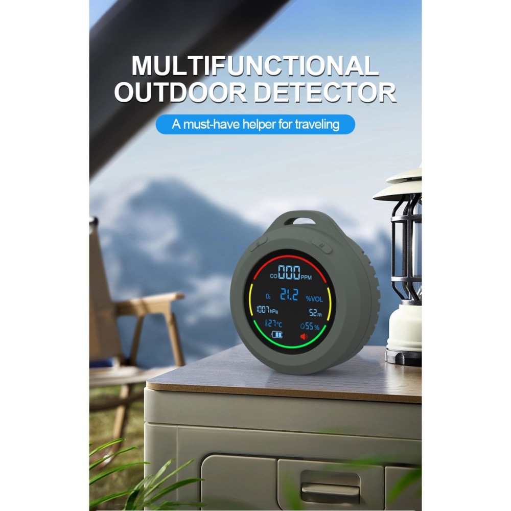 鋅合金6合1攜帶儀 氧氣偵測器 CO儀 高度儀 氣壓儀 溫度儀 濕度監測器 二氧化碳儀 海拔儀  戶外登山露營 高海拔計-細節圖2