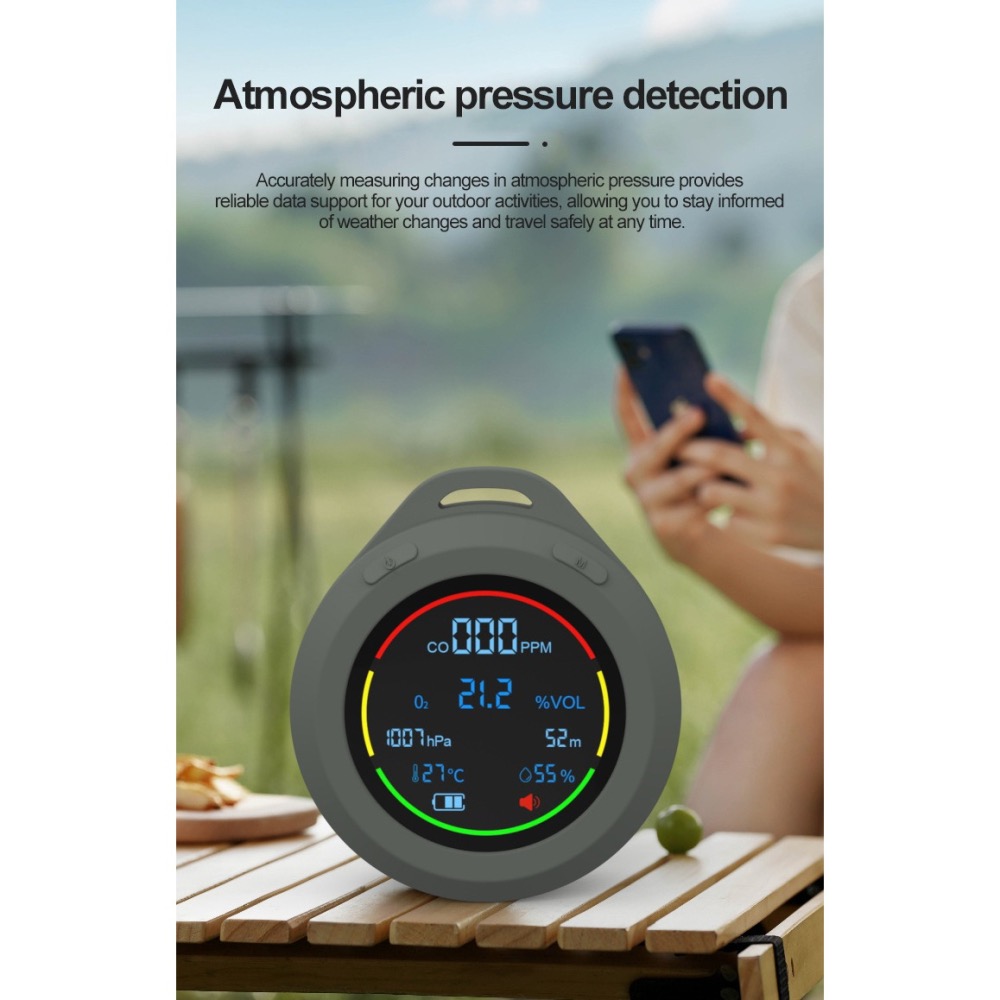 鋅合金6合1攜帶儀 氧氣偵測器 CO儀 高度儀 氣壓儀 溫度儀 濕度監測器 二氧化碳儀 海拔儀  戶外登山露營 高海拔計-細節圖4