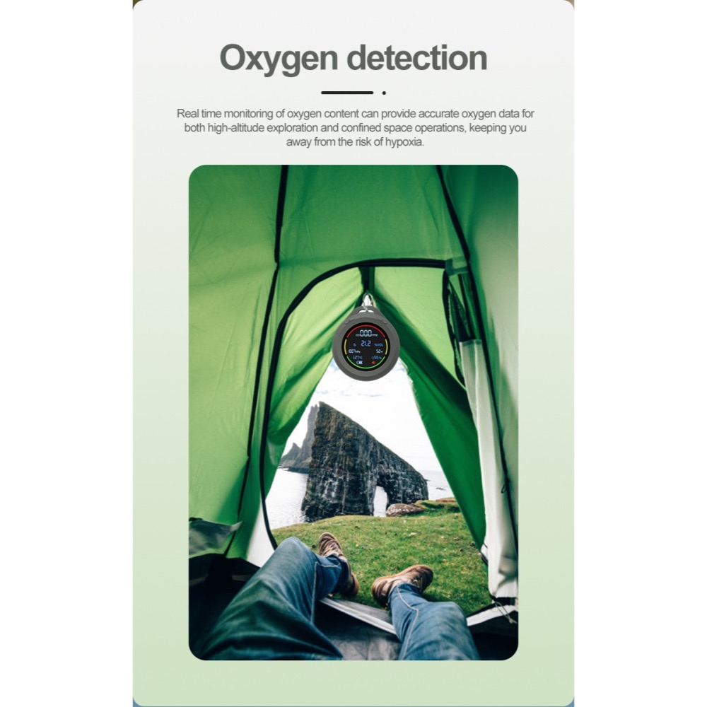 鋅合金6合1攜帶儀 氧氣偵測器 CO儀 高度儀 氣壓儀 溫度儀 濕度監測器 二氧化碳儀 海拔儀  戶外登山露營 高海拔計-細節圖5