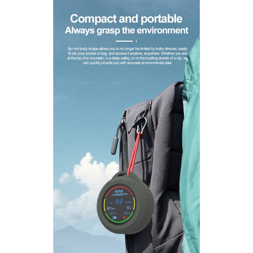 鋅合金6合1攜帶儀 氧氣偵測器 CO儀 高度儀 氣壓儀 溫度儀 濕度監測器 二氧化碳儀 海拔儀  戶外登山露營 高海拔計-細節圖6