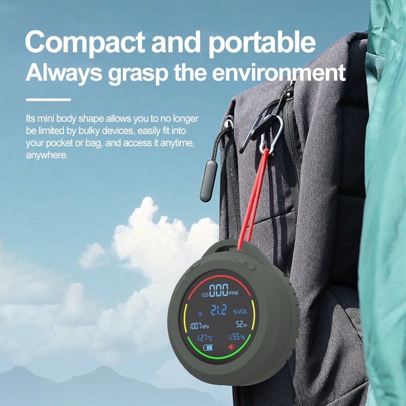 鋅合金6合1攜帶儀 氧氣偵測器 CO儀 高度儀 氣壓儀 溫度儀 濕度監測器 二氧化碳儀 海拔儀  戶外登山露營 高海拔計-細節圖8