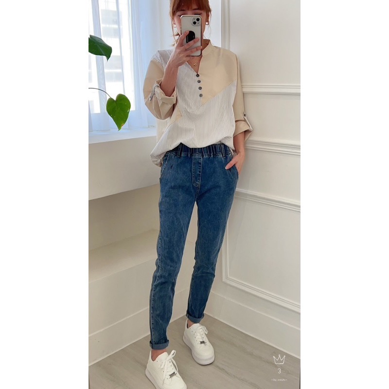 🌟超級好穿🌟假蓋設計 -極度舒適單寧牛仔褲11001-細節圖5