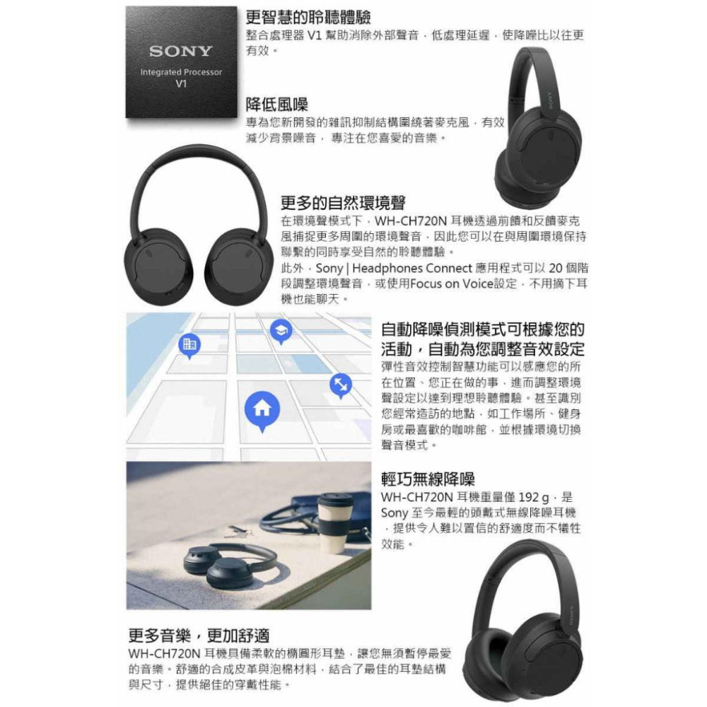 《公司貨含稅》SONY WH-CH720N 輕巧無線降噪耳罩式藍芽耳機-細節圖5