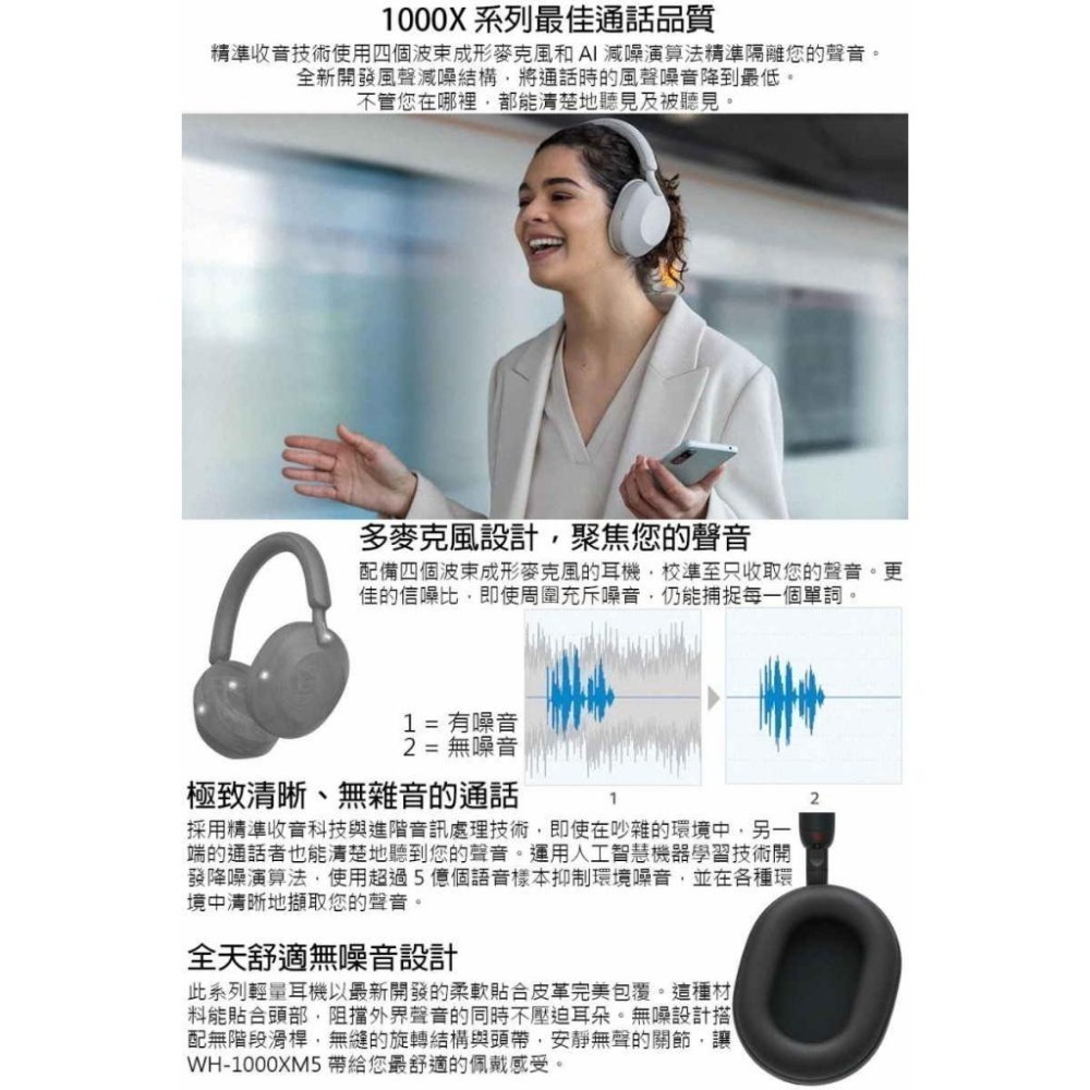 《公司貨含稅》Sony WH-1000XM5 藍牙主動降噪耳罩式耳機~送(X-325-3) SONY簡約桌上型吸塵器-細節圖5