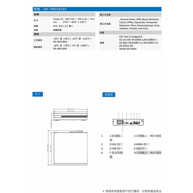 《公司貨含稅》SAMPO 聲寶 DR-TWD1834S 4路監控主機-細節圖4