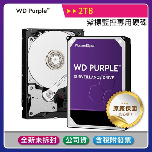 【公司貨含稅三年保】WD Purple 2TB 紫標3.5吋監控專用碟 監控碟