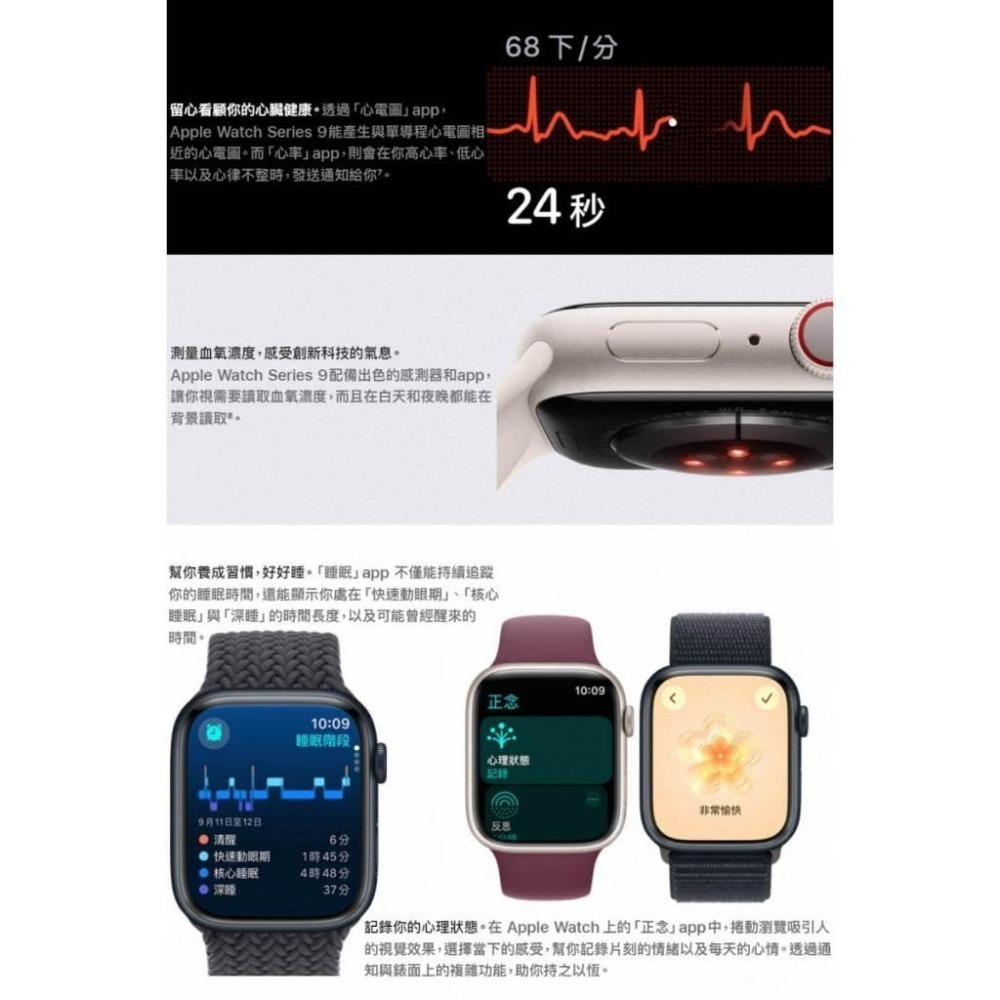 《公司貨含稅》Apple Watch Series 9 GPS 鋁金屬錶殼配運動型錶帶-細節圖3