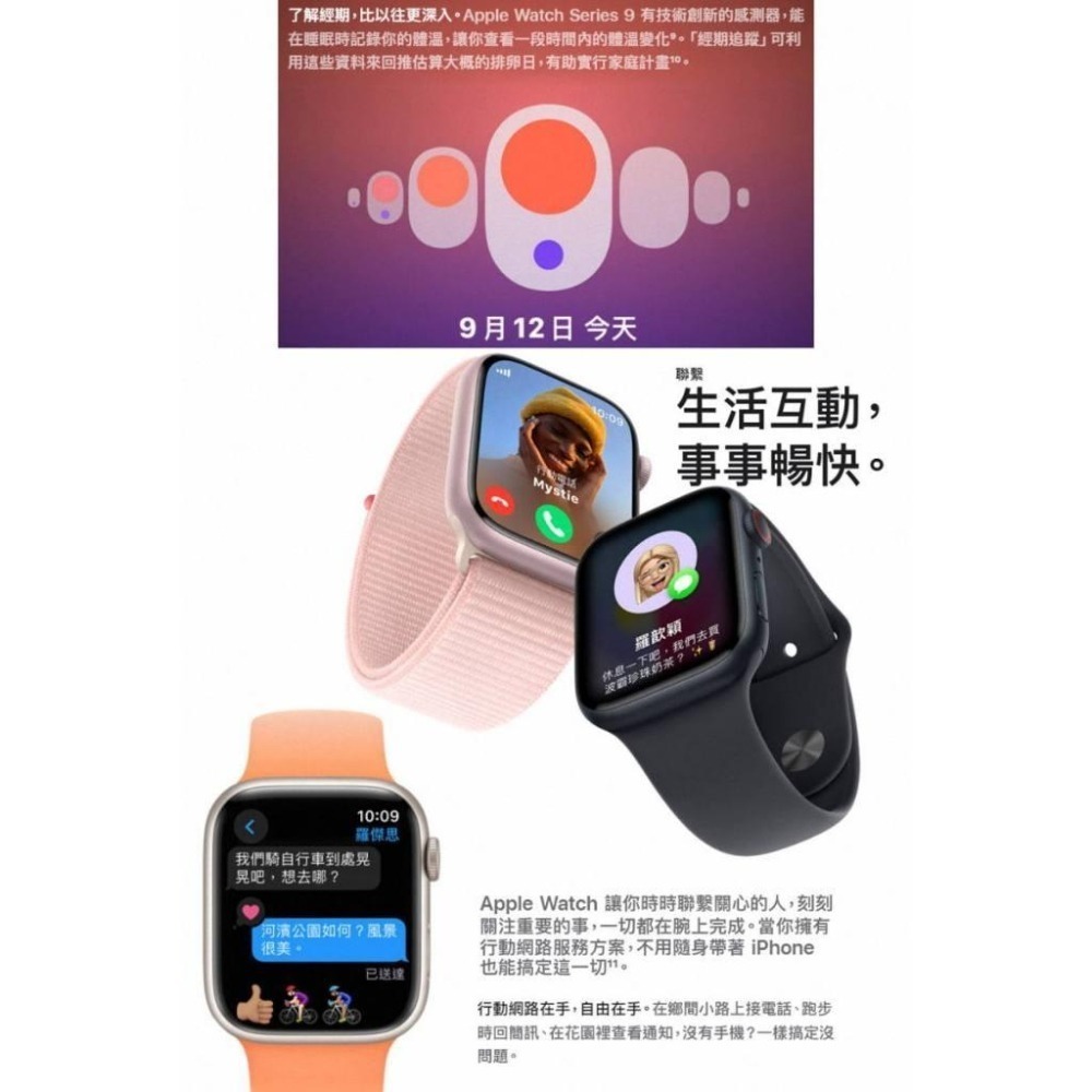 《公司貨含稅》Apple Watch Series 9 GPS 鋁金屬錶殼配運動型錶帶-細節圖4