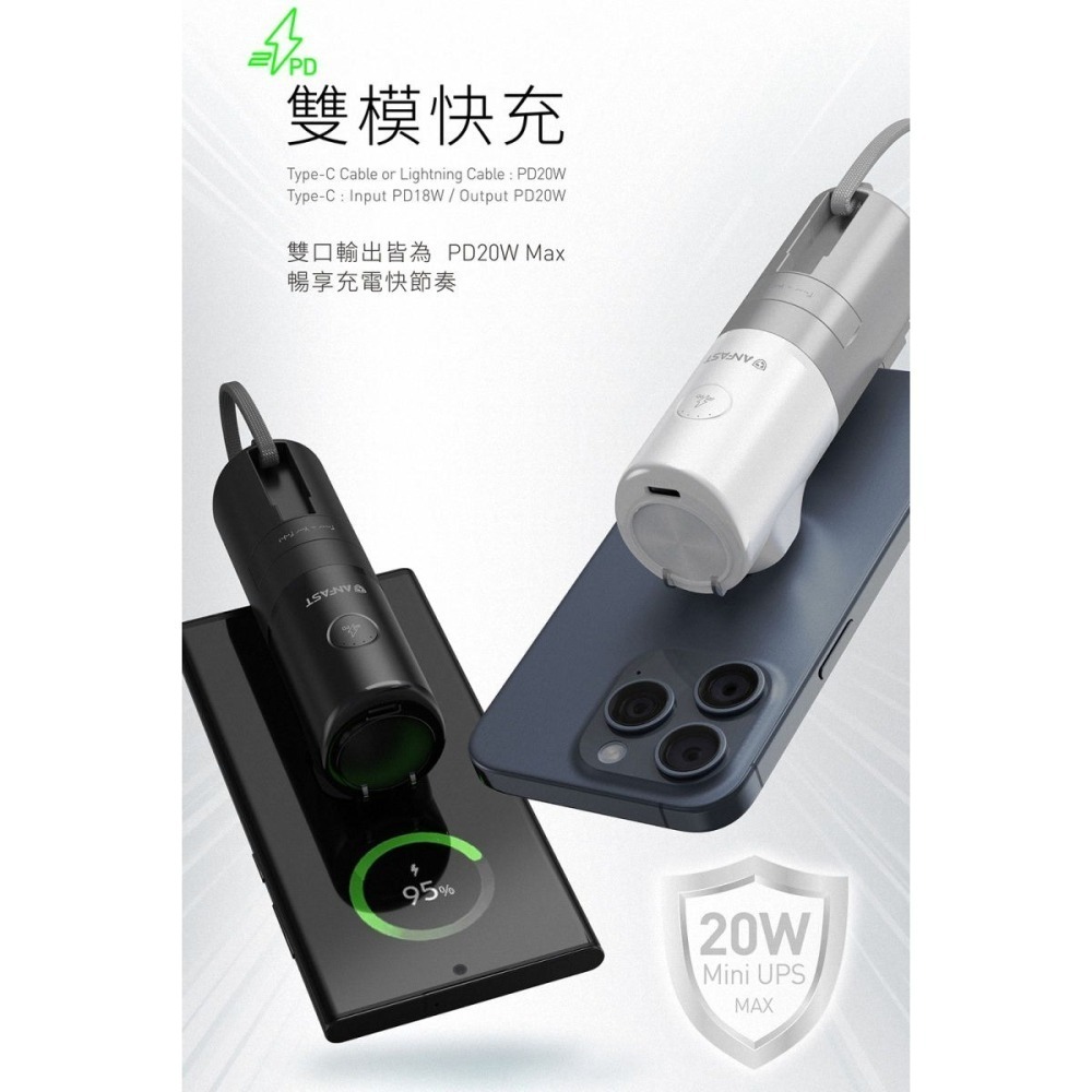 《公司貨含稅》ANFAST AF-P0520C USB多功能20W 5000mAh口袋寶行動電源~送C to C傳充線-細節圖3