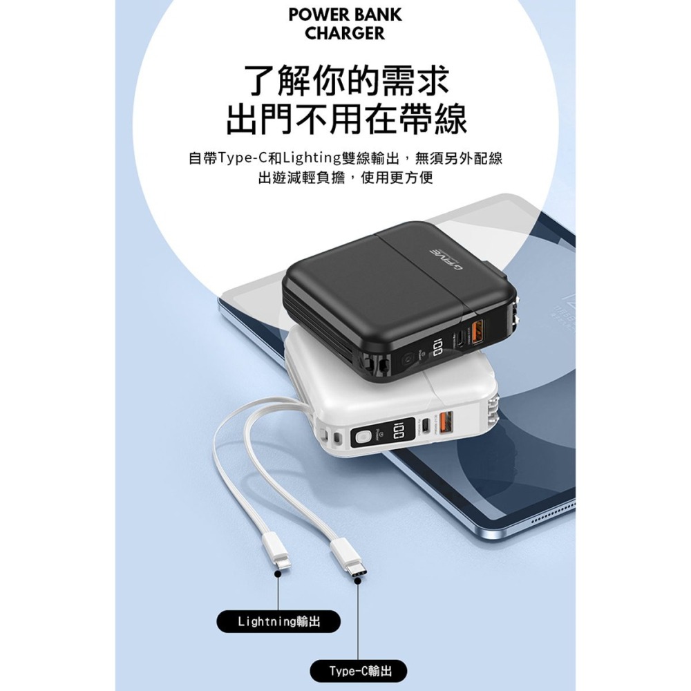 《公司貨含稅》G-FIVE 基伍 GP-W10P 勁量多功能快充行動電源15000mAh (附AC充電+自帶線)-細節圖7