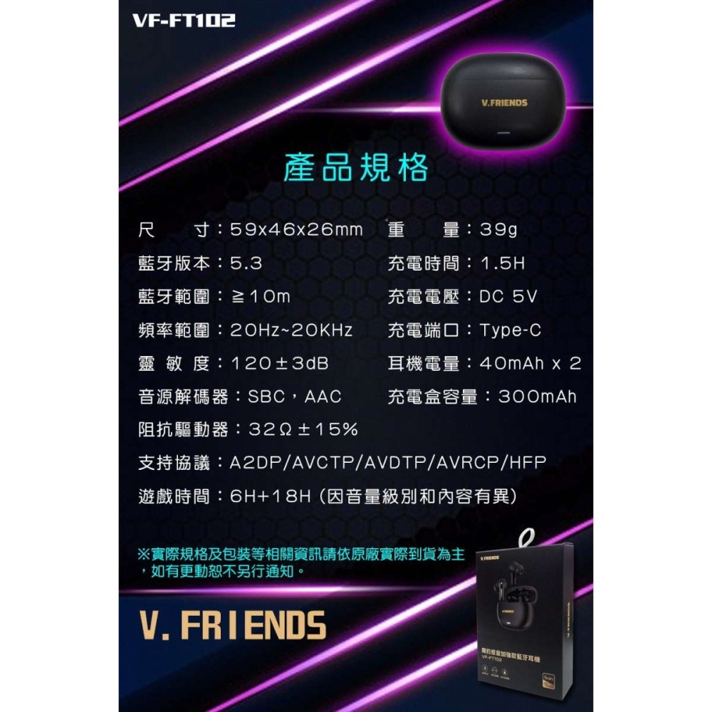 《公司貨含稅》V.FRIENDS VF-FT102 簡約低音加強款藍牙耳機【售完為止】-細節圖6