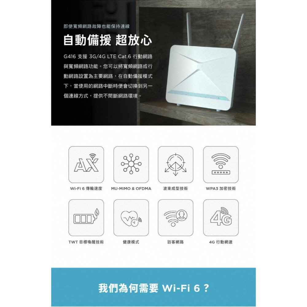 《公司貨含稅》D-Link G416 4G LTE Cat.6 AX1500 Wifi6 無線路由器(台灣製造)-細節圖3