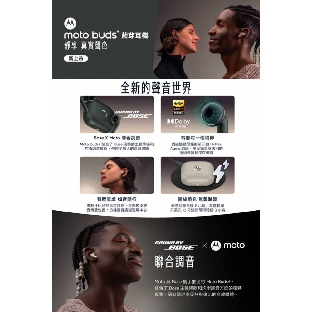 《公司貨含稅》Motorola moto buds+ 主動降噪真無線藍牙耳機(BOSE/MOTO聯合調音)-細節圖3