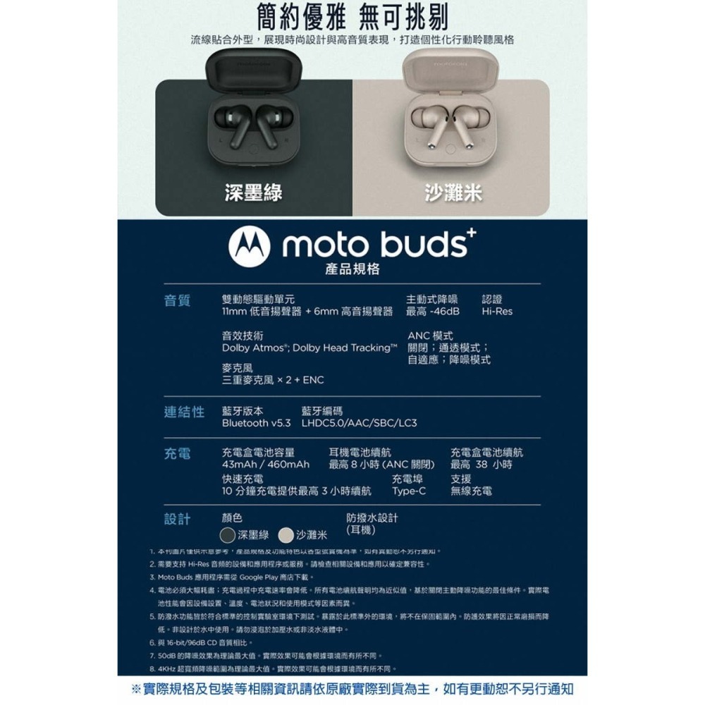 《公司貨含稅》Motorola moto buds+ 主動降噪真無線藍牙耳機(BOSE/MOTO聯合調音)-細節圖6