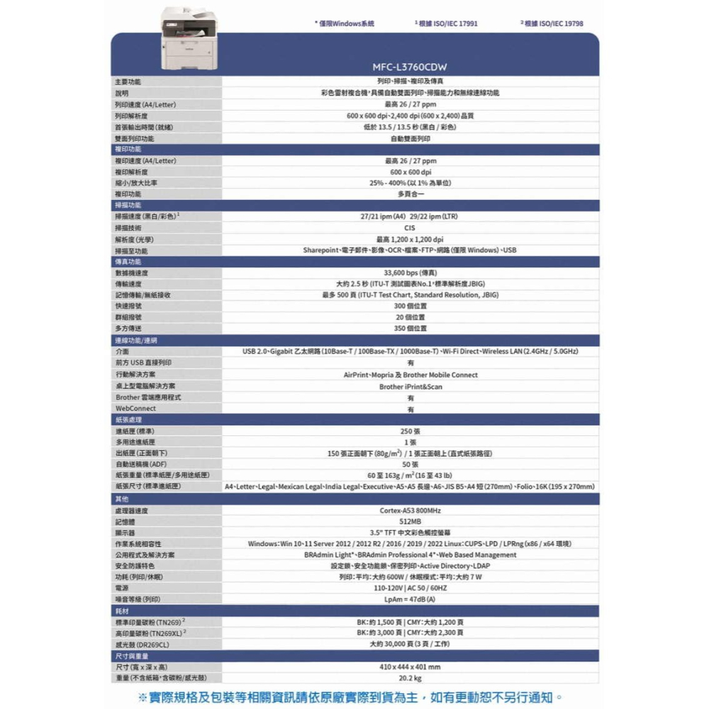 《公司貨含稅》brother MFC-L3760CDW 超值商務彩色雷射複合機-細節圖9