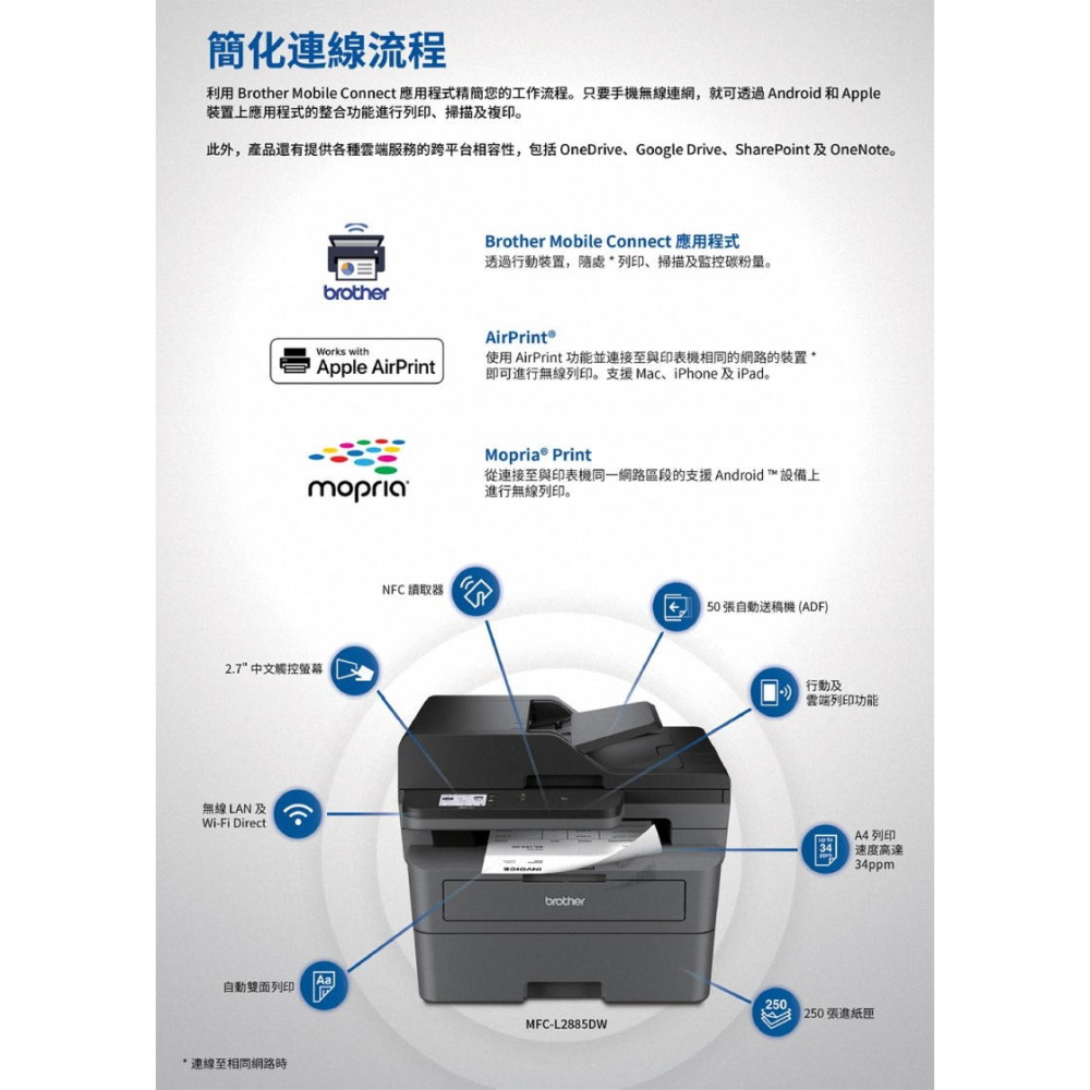 《公司貨含稅》MFC-L2885DW 中階商務黑白雷射複合機-細節圖3