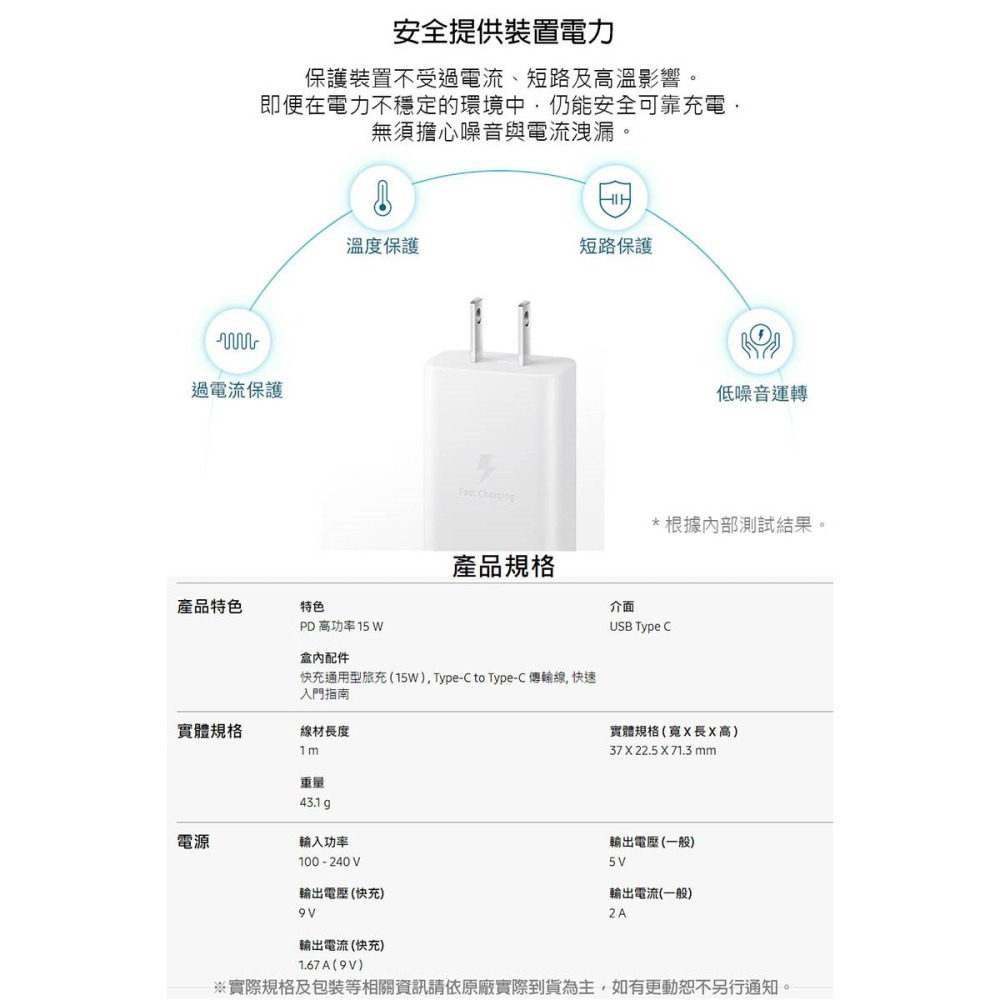 《公司貨含稅》SAMSUNG 15W快充通用型旅充頭 EP-T1510 含C to C充電線/iPhone適用-細節圖4