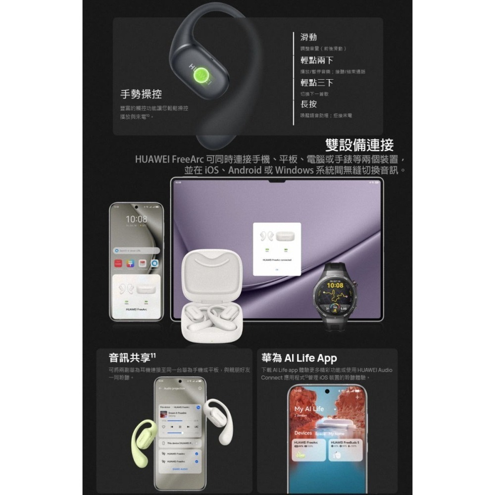 《公司貨含稅》HUAWEI FreeArc 耳掛設計開放式運動降噪耳機-細節圖9
