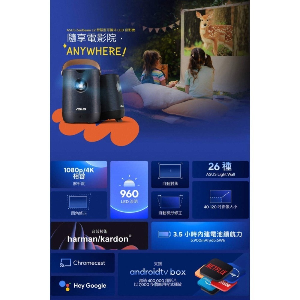 《公司貨含稅》ASUS ZenBeam L2 智慧型可攜式LED投影機(附Android TV電視盒)-細節圖3