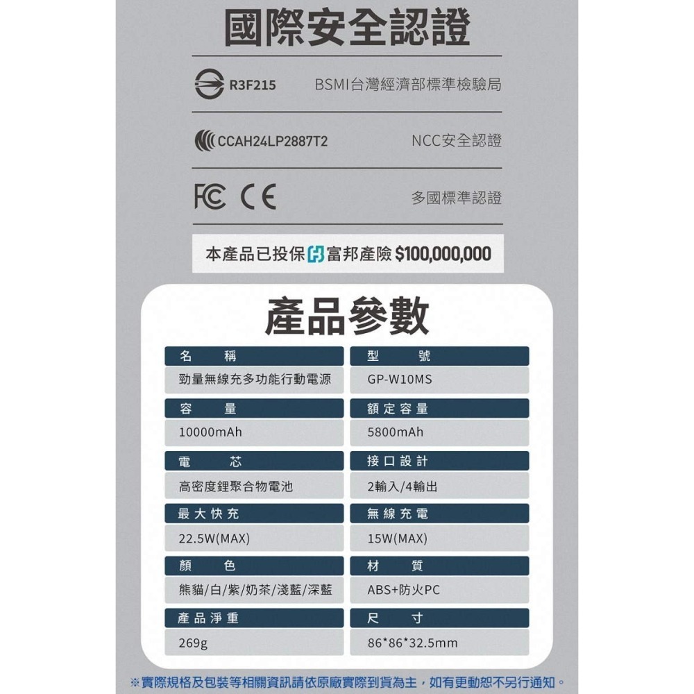 《公司貨含稅》G-FIVE 基伍 GP-W10MS 勁量無線充多功能行動電源10000mAh~送收納包-細節圖10
