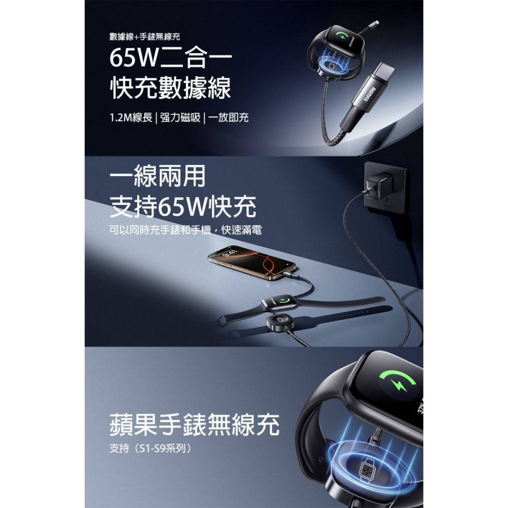 《公司貨含稅》Remax C31/CB26 TypeC to TypeC 風速65W手機手錶無線充二合一編織數據充電線-細節圖4