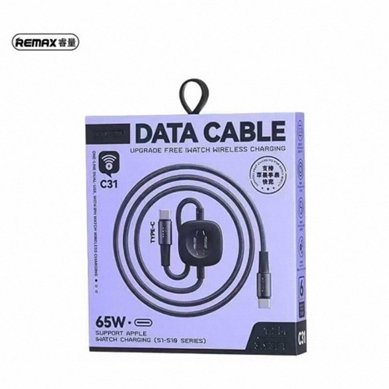 《公司貨含稅》Remax C31/CB26 TypeC to TypeC 風速65W手機手錶無線充二合一編織數據充電線-細節圖7