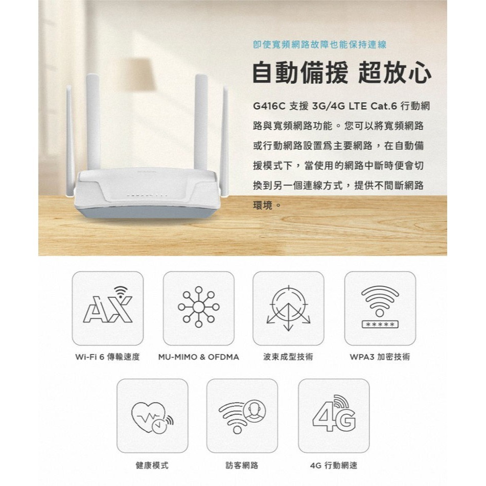 《公司貨含稅》D-Link 友訊 G416C 4G LTE 無線路由器(MIT台灣製造)-細節圖5