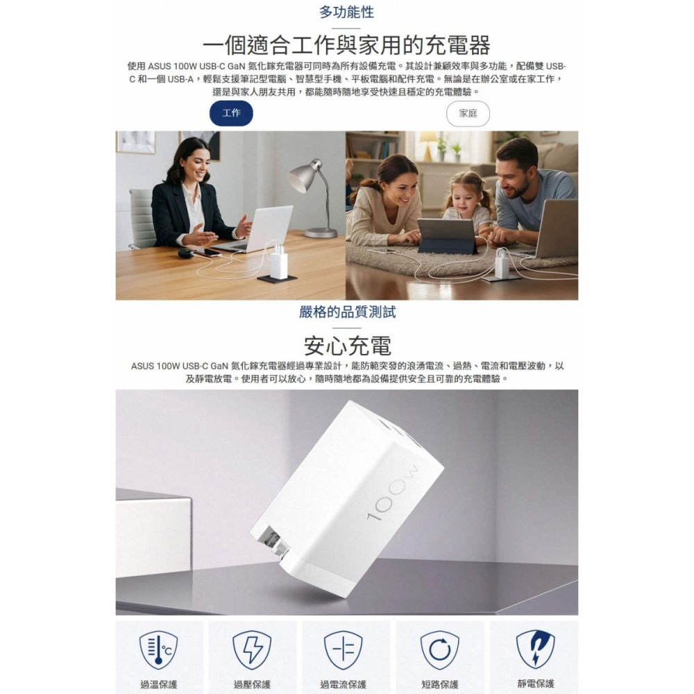 《公司貨含稅》ASUS 100W USB-C GaN 三孔氮化鎵通用充電器/附線1.5m(2C1A)AC100-03-細節圖6