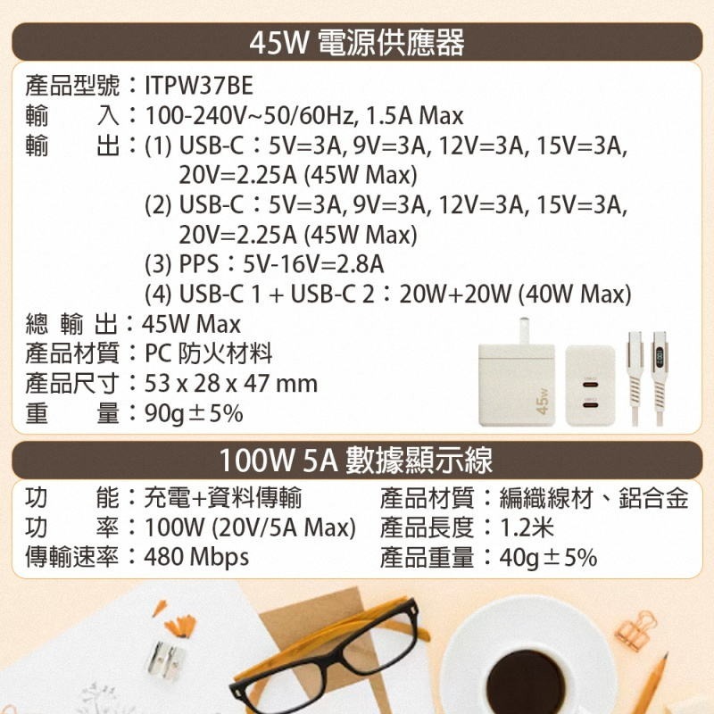 《公司貨含稅》SAMSUNG ITFIT 45W雙孔快充旅充組/內含LED快充線(ITPW37BE)-細節圖7